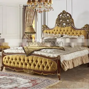 Antique Classic Upholstery Bed Set, Luxury Button Tufted Queen Bed With Gold Painting, Wood Carving Bedroom Furniture Set thumbnail-3