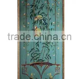 A Pair of Antique Blue Hanging Picture, Noble Hand Painted Wooden Decorative Wall Picture, Classical Drawing Hanging Wall Art thumbnail-1