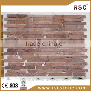 Red 3d Strip Marble Mosaic Tiles on Mesh thumbnail-1