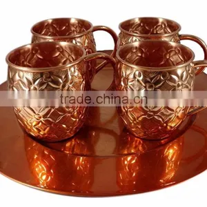 Copper Moscow Mule Mug - Diamond Hammer Barrel Cups - Cocktail Cups/Glasses Set Of 4 Mug thumbnail-2