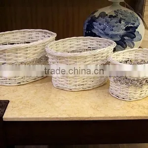 Handmade White Wicker Flower Basket Wedding Flower Basket With Plastic Liner thumbnail-6