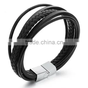 Multilayer Genuine Leather Rope Chain Man Bracelets Classical Simple Design Men Jewelry With Magnet Buckle thumbnail-1