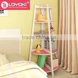 5 Tier Corner Display Wood Leaning Shelf Storage Rack Colorful Shelving Rack Home Furniture Corner Shelf thumbnail-4