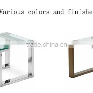 Square Polished Durable Stainless Steel Living Room End Side Table With Glass thumbnail-2
