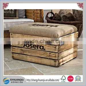 Handmade Bule Painting Solid Poplar Wooden Foot Stool Bench Stool CN thumbnail-2
