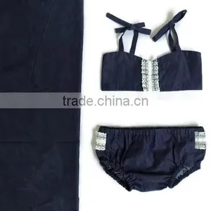 Baby Girl Navy Blue Swimsuit Children Lace Swimsuits Kids Swimsuit Sets thumbnail-1