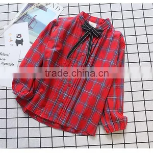 2-8 Years 2017 New Wholesale Autumn Cotton Full Sleeve Bow Plaid Girls Blouses thumbnail-6