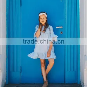 Sky Blue Plaid New Model Girl Dress Fashion Childrens Plus Size Dresses thumbnail-2