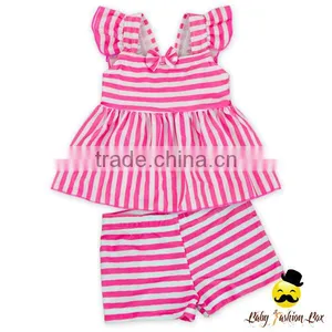 Fitness Children Striped Blue Flutter Sleeve Young Girl Top Kids Beach Clothes Swimwear thumbnail-4