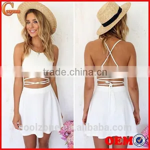 Women Sexy Halterneck Backless Two Piece Crop Tops Mini Skirt Summer Beach Dress thumbnail-1