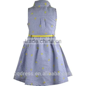 Summer Shirt Neckline Stripe Kids Dress With Belt thumbnail-2