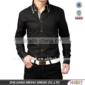 100% Cotton Contrast Collar Black Slim Fit Fashion Casual Shirt for Men thumbnail-1
