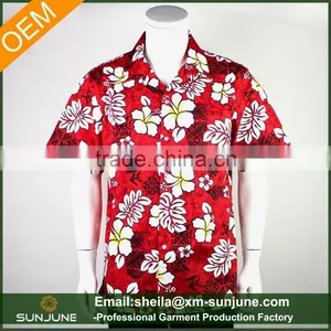 Red Printing Men Cotton Custom Printed Hawaiian Shirt thumbnail-1
