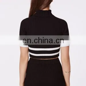 2014 Wholesale Ladies Fashion Clothes Black Strip Crop Top thumbnail-3
