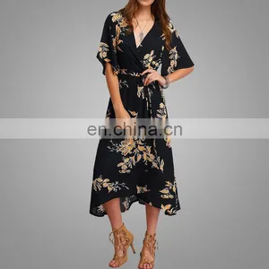 High Quality Chiffon Printing Dress Half Sleeves Ladies Dress thumbnail-1