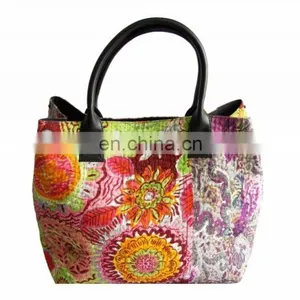 Traditional Kantha Work Multi Cotton Leather Women Shoulder Bag thumbnail-5