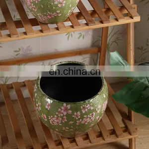 Novel Garden Supplies Flower Pattern Custom Cheap Fancy Green Unique Plants Pots Ceramic for Indoor Veranda thumbnail-6