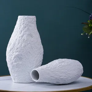 Olive Bark Grain White Modern Simple Ceramic Flower Vase Decortation For Hallway TV Bench thumbnail-1