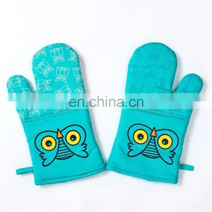 Home Kitchen BBQ Cooking Heat Resistant Oven Mitts Cotton Silicone Material Long Grill BBQ Double Oven Gloves Mitts thumbnail-2
