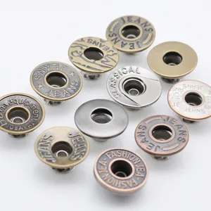 17mm Brass Open Hole Single Pin Jeans Button With Logo With Aluminum Nail thumbnail-4