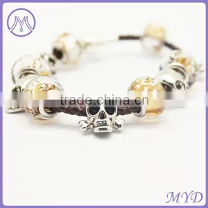 Handmade Braided Leather Bracelet With Murano Glass Lampwork Beads thumbnail-3