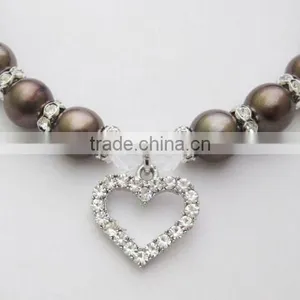 Rhinstone Heart Charm Pearl Pet Necklace Jewelry for Cat Dogs thumbnail-5