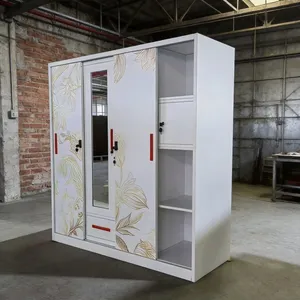 Oversea Popular Knock‑down UV Printed Steel Wardrobe 3‑Door 4‑Door With Mirror And Drawers Household Clothes Storage Cabinet Custom Color thumbnail-5