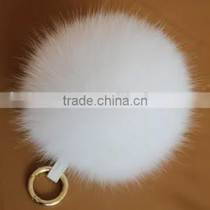 New Arrival Hot Selling 100% Real Fox Fur Pom Pom Leather Key Rings thumbnail-3