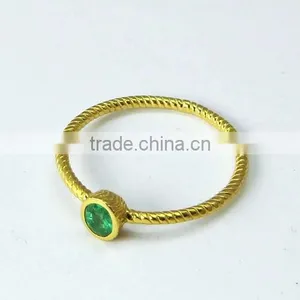 Heavenly !! Oval Shape Emerald Gold Polish 925 Sterling Silver Ring, Online Silver Jewelry, Indian Fashion Silver Jewelry thumbnail-3