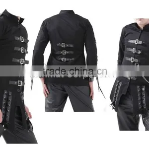 BLACK CYBER PUNK GOTHIC JACKET WITH LACES thumbnail-1