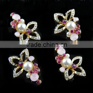26MM Gold Plating Alloy Flower Pearl Crystal Rhinestone Button For Jewelry Garment Accessory thumbnail-1