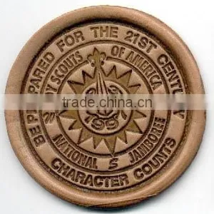 Custom Debossed ,embossed Round Brown Leather Patch for Jeans thumbnail-1