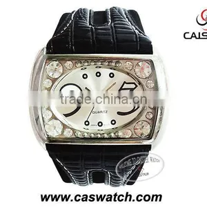 Men Diamond Watch Genuine Leather Strap thumbnail-1