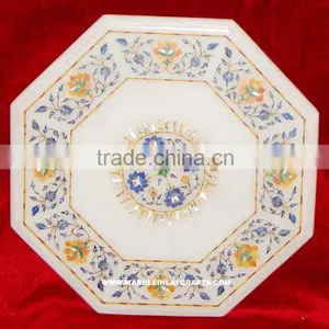 White Marble Inlaid Pietra Dura Coffee Table Top thumbnail-1