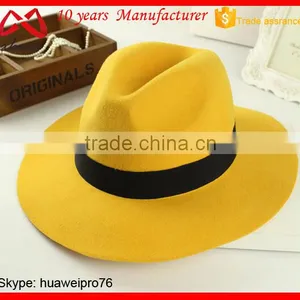 Multi-colors Cheap Plain Blank Wide Brim Wool Felt Fedora Hat Fashion Custom thumbnail-1