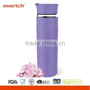 New Borosilicate Glass Bottle With Plastic Lid and Flower Silicone Sleeve Most Popular thumbnail-3
