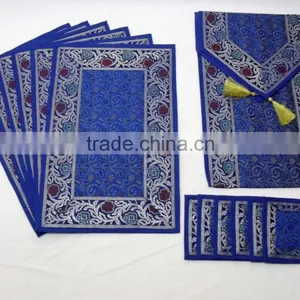 Indian Silk Table Runner With 6 Placemats & 6 Coaster in Blue Color Size 16*62 thumbnail-1