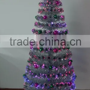 Luxury Silver Leaves With Colorful Ball Fiber Optical Tree,Xmas High-class Tree thumbnail-1
