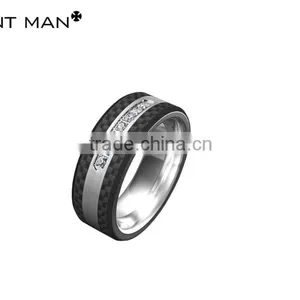 Wholesales High Polish Titanium Rings Black Plating Wedding Band for Men Carbon Fiber Titanium Ring Band thumbnail-6