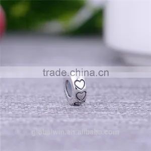 Wholesale Silver Curved Tube Beads Simple Heart Pattern Thai Silver Beads Pure 925 Charms for Bracelet Making STY008 thumbnail-3
