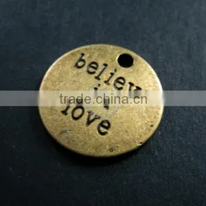 20mm Vintage Style Bronze Plated Alloy Antiqued Believe in Love Engraved Letter DIY Pendant Charm Supplies 1810222 thumbnail-1