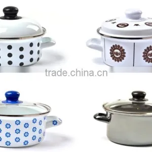 High Quality 16/18/20/22/24cm Straight Colorful Polka Dots Enamel Casserole With Glass Lid thumbnail-2