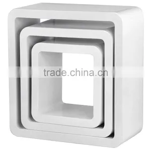 Kawachi 3 Shelves Square Wooden Rounded Floating Cube Wall Storage Shelves White thumbnail-4
