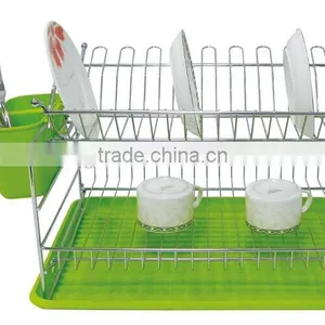 2 Tiers Green Dish Rack With Watet Saving Tray thumbnail-1