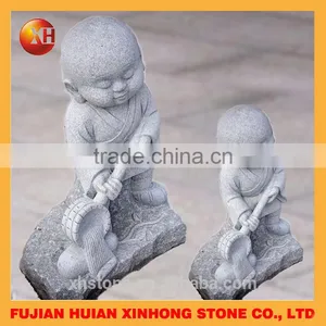Double Lovely Little Monk Stone Statue Played the Flute thumbnail-3