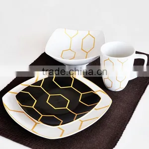 16pcs Ceramic Square Dinnerware Set With Golden, for Promotional thumbnail-1