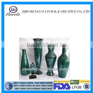 Modern Tall Turquoise Crackle Glass Antique Mosaic Design Murano Vase thumbnail-1