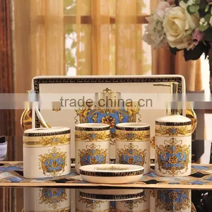 Royal Elegant European Style Golden Ceramic Bathroom Accessory Set in 6 Pcs, Classic Bathroom Set Cup, Dispenser BF12-03254c thumbnail-6