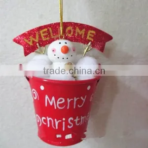 Red White Snowman Metal Welcome Bucket Ornaments thumbnail-1