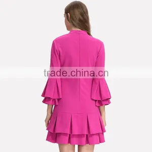 New Fashion Pleated Lantern Skirt Dress Elegant Ladies Skater Dress thumbnail-5